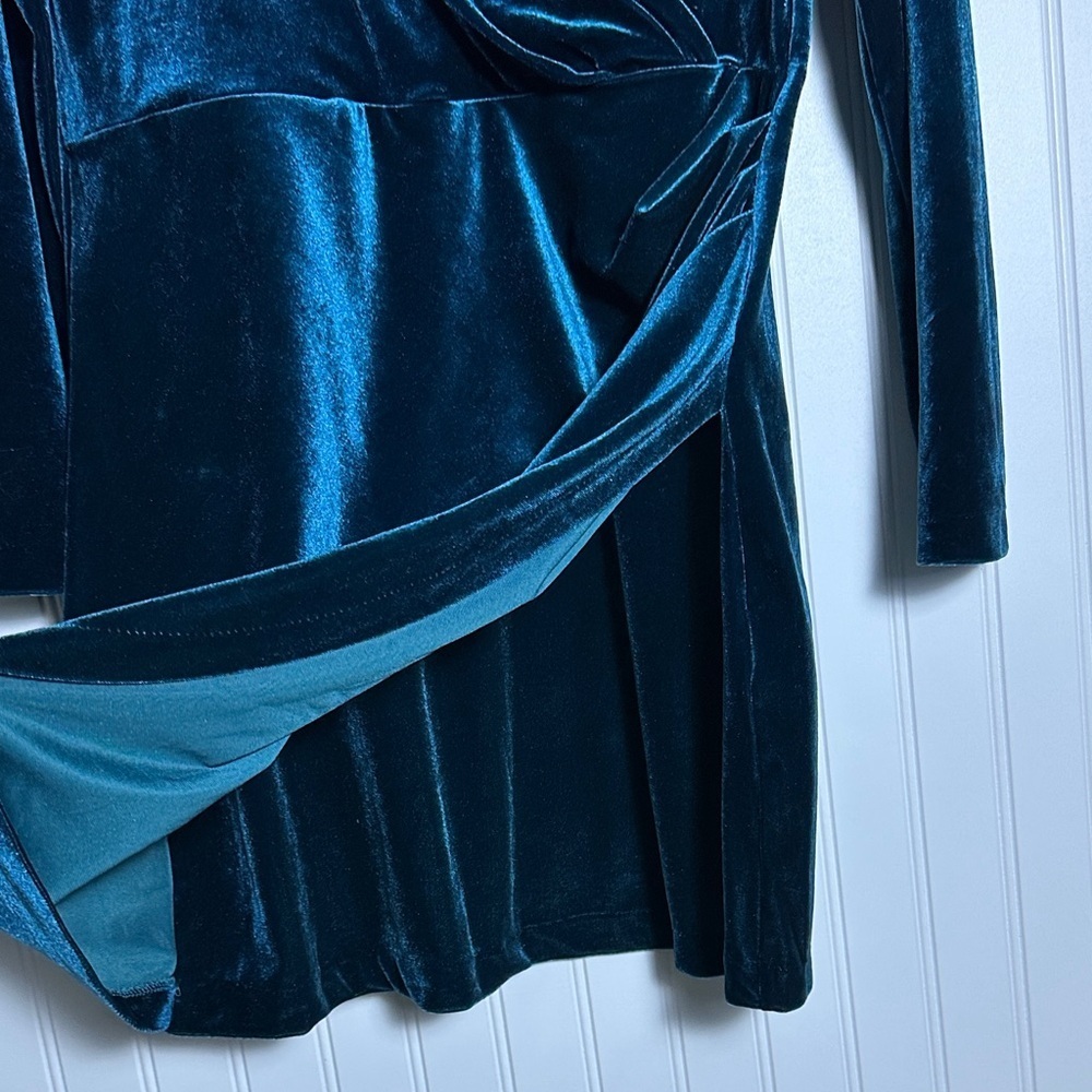 Elodie Deep Blue Velvet Long Sleeve Dress Sz L V Neck Velvet Party Cocktail - Picture 5 of 13